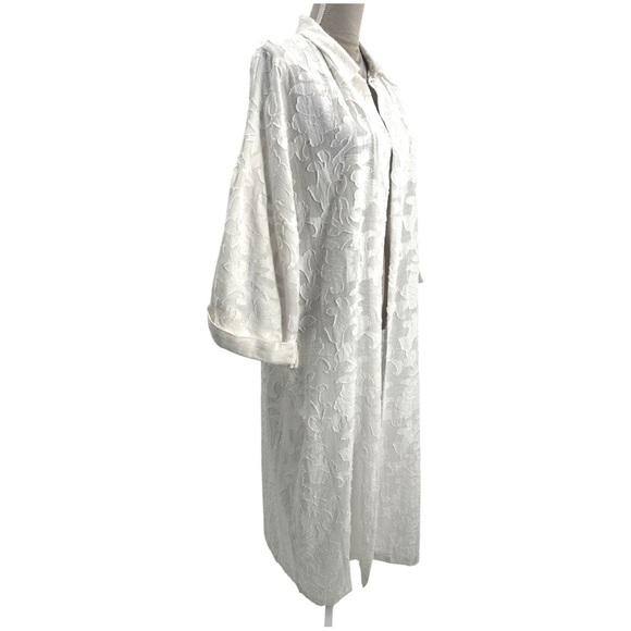 Anthropologie Textured Collared Kimono Open Front Duster Jacket White One Size - Picture 6 of 13